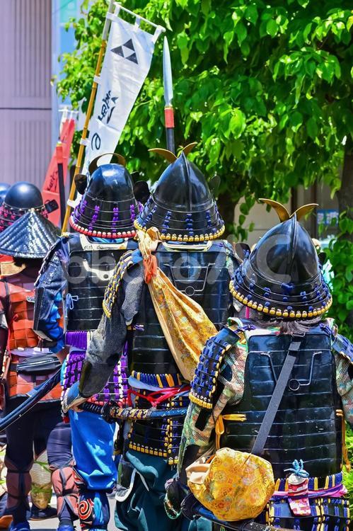 武者行列 かぶと,さむらい,戦国武者の写真素材