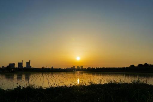 夕日に包まれたさいたま新都心 夕日に包まれたさいたま新都心 夕焼け,夕日,マジックアワーの写真素材