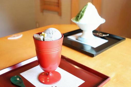 Black sesame parfait and shaved ice Black sesame parfait and shaved ice