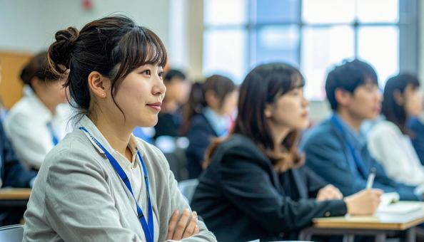 セミナーを受講している女性の横顔 セミナーを受講している女性の横顔の写真