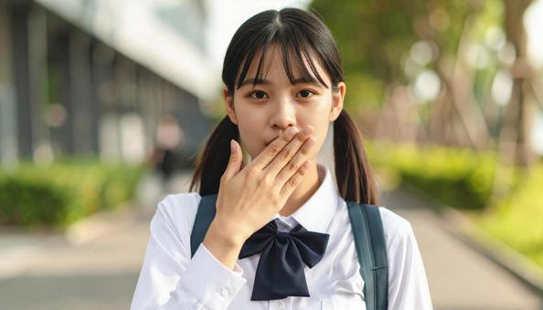 口を手で覆う女子学生 嫌悪01 口を手で覆う女子学生 嫌悪01の写真