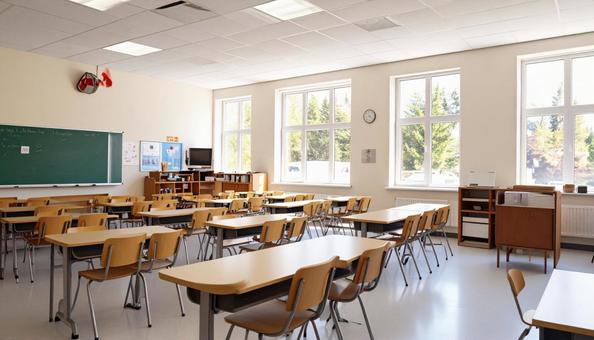 外国の学校の無人の教室の写真