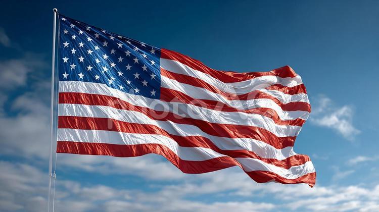 美しい晴天のアメリカ国旗 アメリカ国旗,星条旗,国旗の写真素材