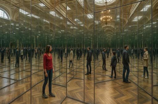 鏡の迷宮と人物 鏡の迷宮と人物の写真