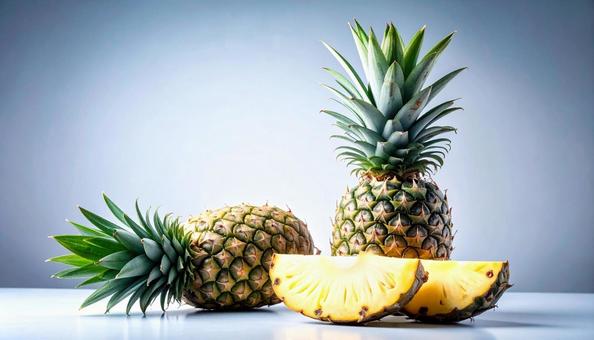 丸のままとカットしたパイナップル 丸のままとカットしたパイナップル の写真