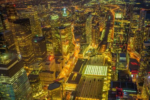 夜景に輝くトロント ビル,夜景,ライトの写真素材