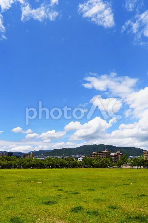 街並みと広がる青空 夏雲,夏の空,綿雲の写真素材