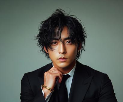 イケメン黒スーツのモデル イケメン黒スーツのモデルの写真