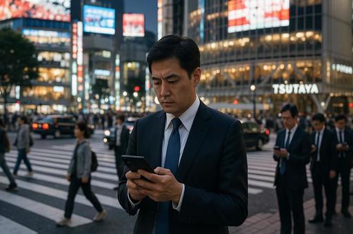 渋谷交差点でのTSUTAYA前の人物 渋谷交差点でのTSUTAYA前の人物の写真