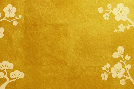Japanese style gold leaf background plum and pine, japanese style, gold foil, background, JPG