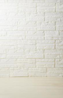 素材　白レンガ壁　白木床 背景素材,白レンガ,壁の写真素材