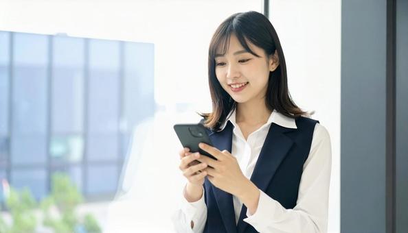 スマホを確認するビジネス女性 スマホを確認するビジネス女性の写真