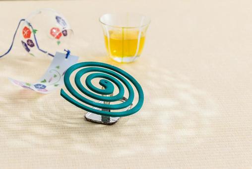 Photo, summer image, mosquito coil, wind chimes, 