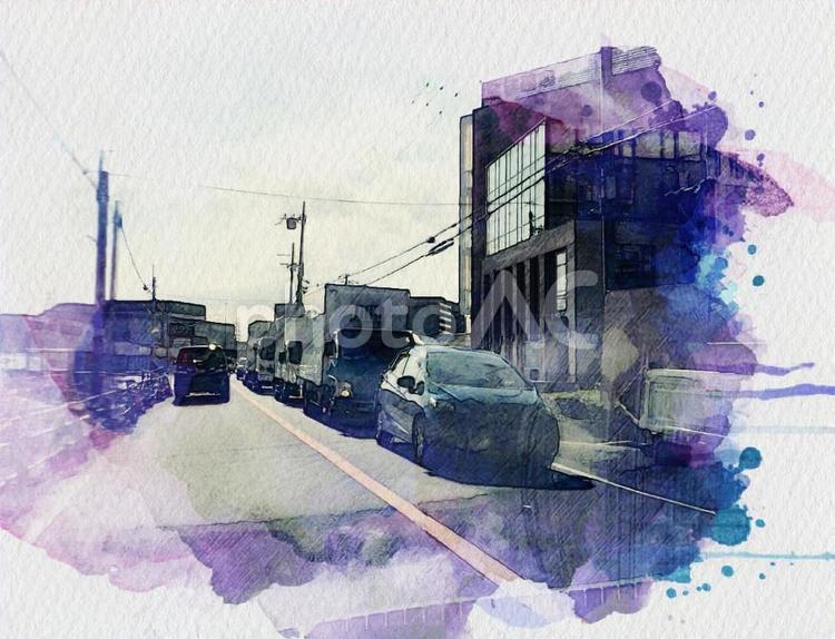 交通イメージ 絵の具,交通,道路の写真素材
