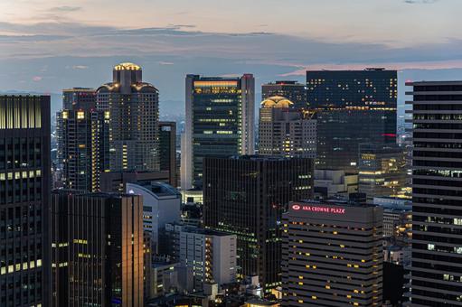 都市夜景 ステーションワン,淀屋橋,大阪の写真素材