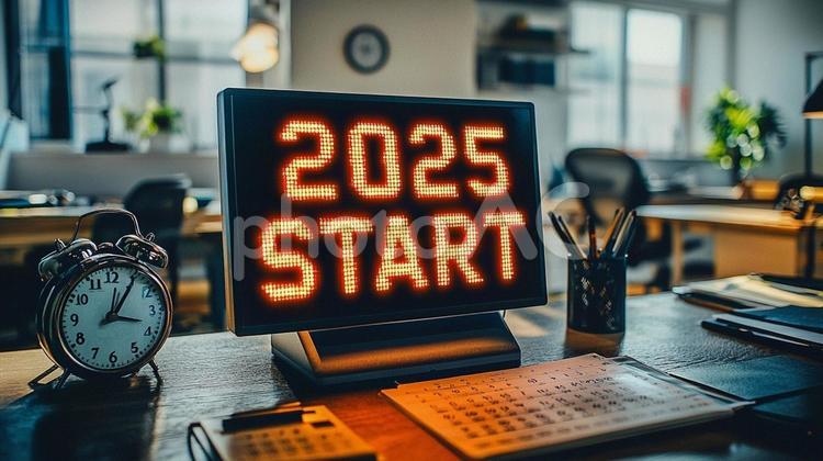 「2025年 START」のメッセージ 2025,スタート,書き込みの写真素材