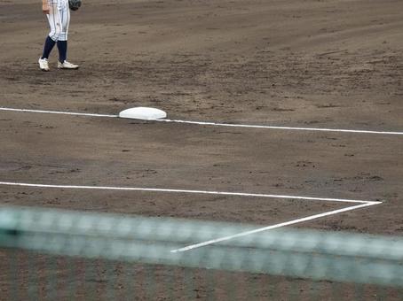 Photo, copy space, third baseman, third base line, 
