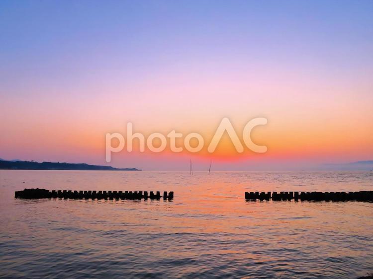 宍道湖の夜明け・朝焼け 宍道湖,朝焼け,夜明けの写真素材