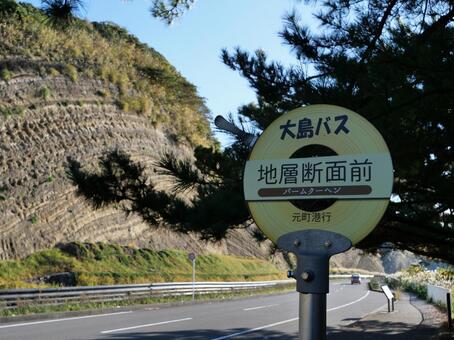 伊豆大島　地層大切断面　バス停 地層大切断面,バームクーヘン,伊豆大島の写真素材