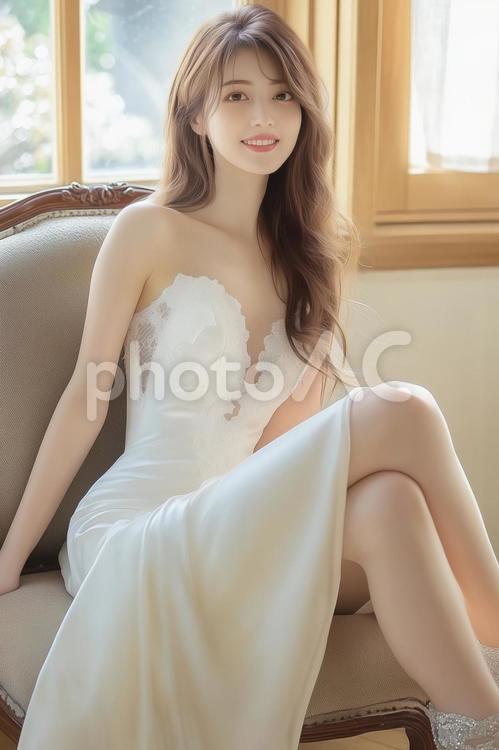 白いドレスを着た美しい日本人女性 女性,若い,ビューティーの写真素材