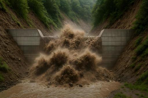 砂防ダムの土石流 砂防ダムの土石流の写真