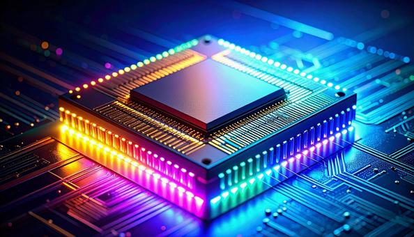 七色に光る半導体チップ 七色に光る半導体チップの写真
