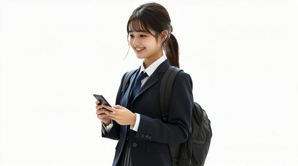 歩きながらスマートフォンを使う女子生徒 歩きながらスマートフォンを使う女子生徒の写真