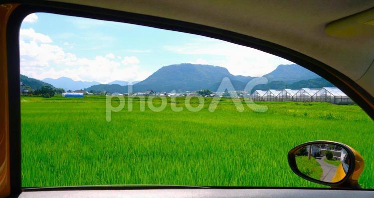 きれいな田園風景（車窓） 車窓,田園風景,田の写真素材