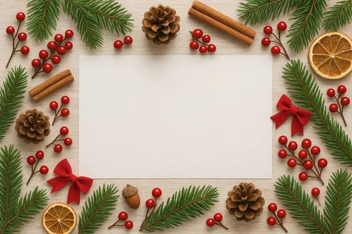 空白カードとクリスマスリースの枠 空白カードとクリスマスリースの枠の写真
