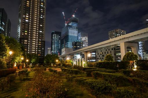 汐留　イタリア公園　夜景 イタリア公園,汐留,夜景の写真素材