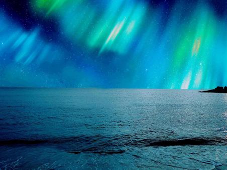 冬の海と夜空 オーロラ,風景,幻想的の写真素材