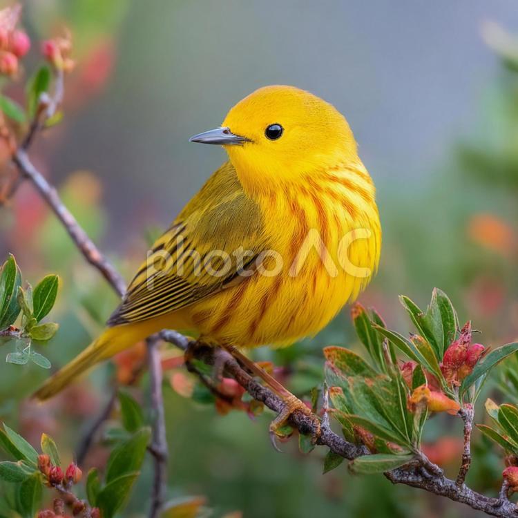 枝に佇む鮮やかな黄色の小鳥 小鳥,鳥,黄色の写真素材