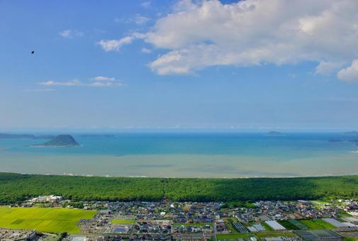 天空から眺めたような景色鏡山展望台 鏡山展望台,ひれふり展望台,鏡山の写真素材