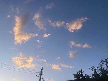 Sunset, evening glow, afterglow, clouds, blue sky, summer, JPG