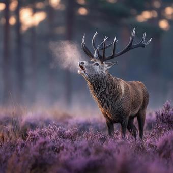 紫に染まる鹿の風景の写真