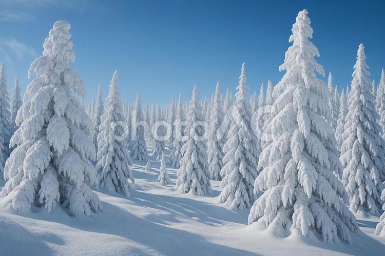 樹氷：美しい冬の絶景、雪化粧した森と青空 樹氷,スノーモンスター,冬の写真素材