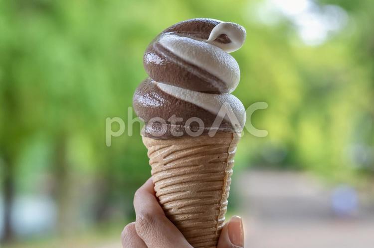 チョコとバニラのミックスソフトクリーム ソフトクリーム,夏,バニラの写真素材