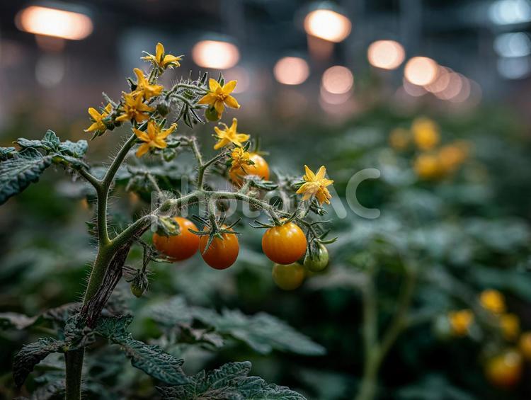 現代農業、室内で咲くトマトの花 トマト,トマトの花,植物の写真素材