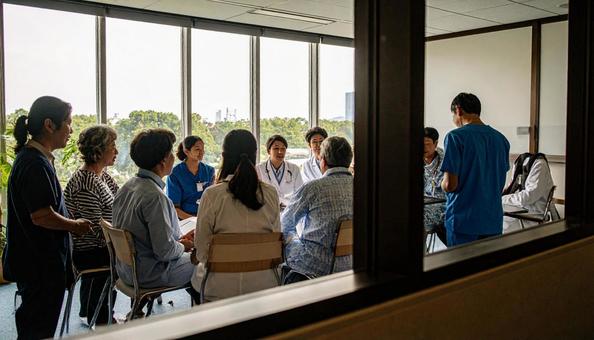 患者が自分の病気の体験談を話す患者会 患者が自分の病気の体験談を話す患者会の写真