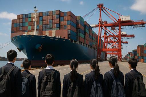 巨大コンテナ船見学体験の写真