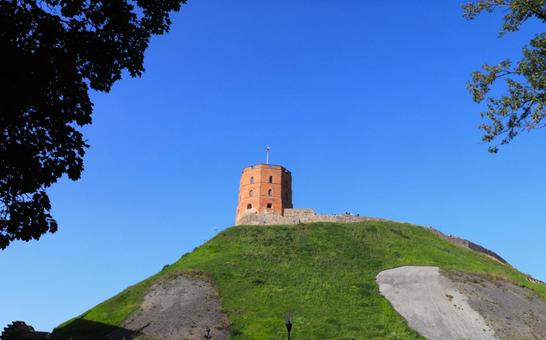 ビリニュス旧市街のケディミナスの塔 ケディミナスの塔,ビリニュス,リトアニアの写真素材