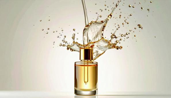 ガラス瓶から弾け出液体体の写真