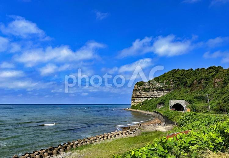 北海道　追分ソーランライン 館の岬 海,断崖,絶壁の写真素材