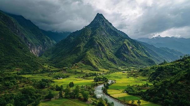 神秘的な雰囲気漂う、緑豊かな山々 神秘的な雰囲気漂う、緑豊かな山々の写真