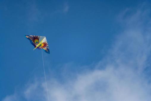 青空に舞うカラフルな凧 空,青空,雲の写真素材