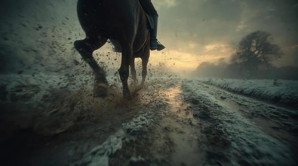 泥と雪を蹴る馬の蹄 泥と雪を蹴る馬の蹄の写真