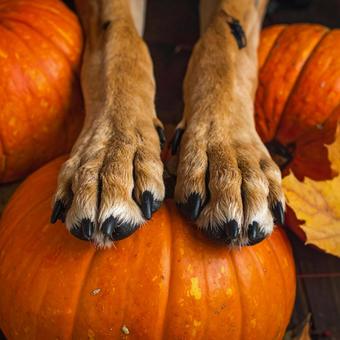 犬の前足とかぼちゃ 犬の前足とかぼちゃの写真