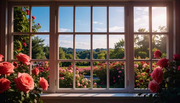 薔薇のある部屋からの風景 薔薇のある部屋からの風景の写真
