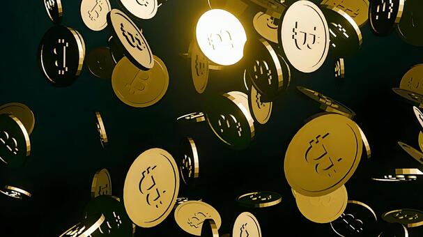降り注ぐ金のビットコイン仮想通貨イメージ ビットコイン,仮想通貨,暗号資産の写真素材