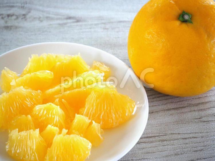 皮をむいた河内晩柑 白背景 河内晩柑,ジューシーオレンジ,むきみかんの写真素材